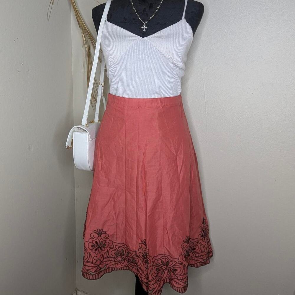 Salmon pink floral embroidered